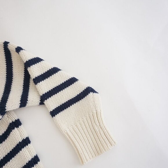 Zora Vichy Collection Cream w Navy Stripe Knit Ribbed Mockneck Sweater S - Picture 5 of 11